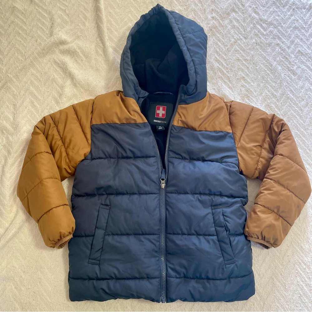 Boys Swiss Tech Winter Blue Hooded Puffer Jacket Size M (8)
